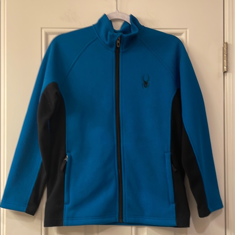 Spyder Boys Blue and Black Zipper Fleece Lined Jacket Sz L 14-16